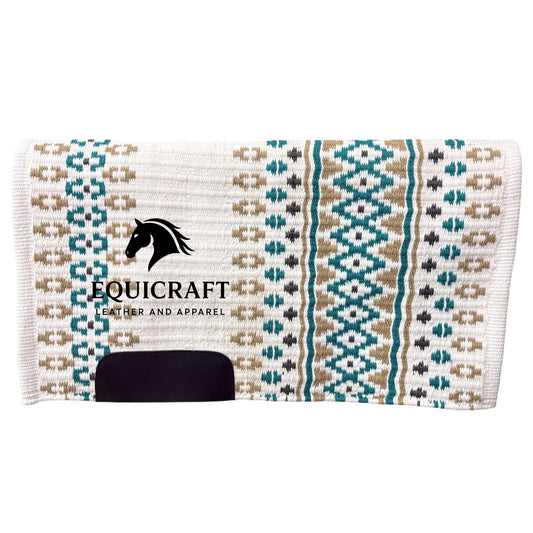 White Teal Tan Wool Western Saddle Pad Horse Blanket Barrel Racing Rodeo Tack Show Pad |