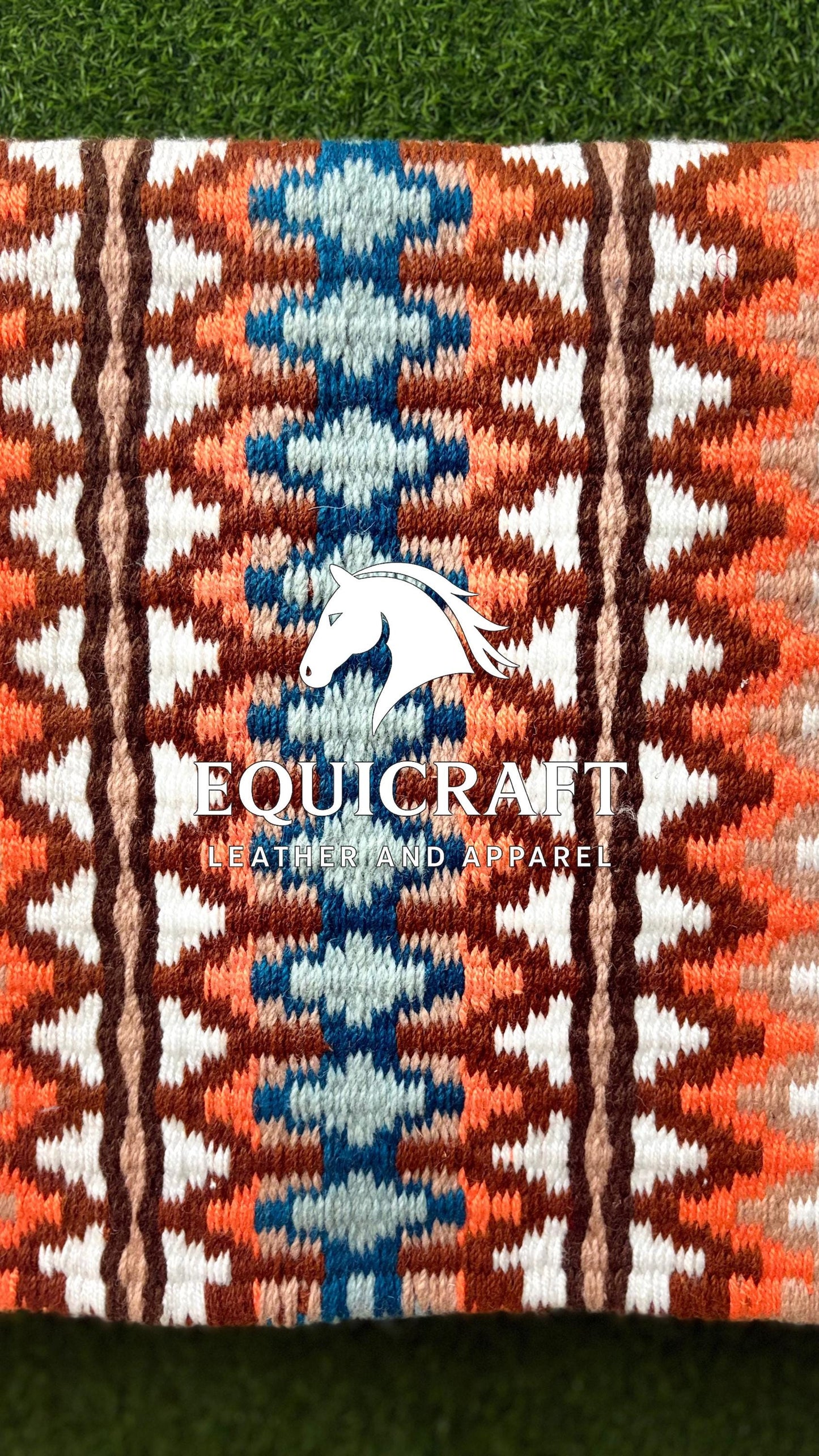Western Saddle Pad | Brown Orange Teal Aztec Wool Horse Blanket | Show Saddle Pad | Trail Riding Pad | Reining Pad | Quarter Horse Pad