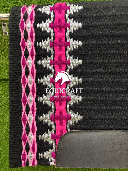 Pink Black Wool Western Saddle Pad – Horse Blanket Barrel Racing Rodeo Tack Diamond Show Pad