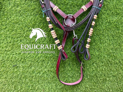 Burgundy Braided Rawhide Western Headstall & Breast Collar Set – Plain Horse Tack | Barrel Racing Rodeo Cowboy Gear