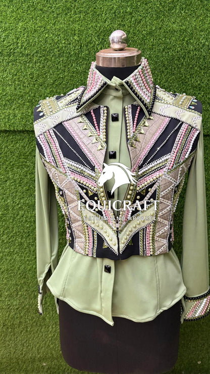 Light Green Bolero + Matching Long Sleeve Shirt western show Bolero Set All sizes