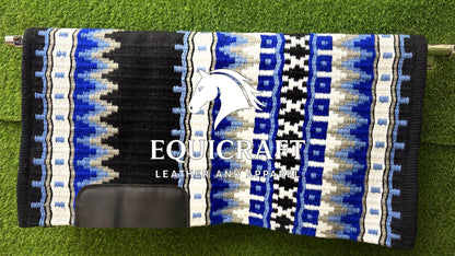 Aztec Western Show Saddle Pad | Black Blue White Wool Blanket | Hand-Woven Southwestern Horse Saddle Pad | Trail Pad Equestrian Gift