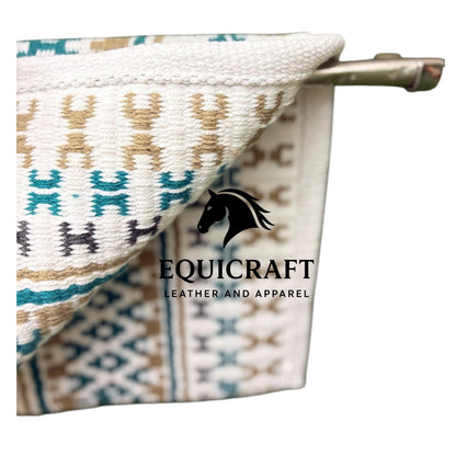 White Teal Tan Wool Western Saddle Pad Horse Blanket Barrel Racing Rodeo Tack Show Pad |