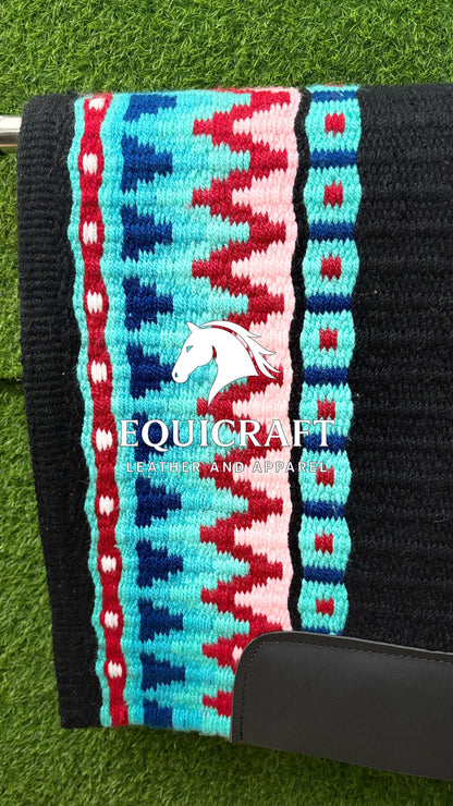 Western Saddle Pad | Turquoise Red Blue Aztec Wool Horse Blanket | Show Saddle Pad | Trail Riding Pad | Reining Pad | Quarter Horse Pad |