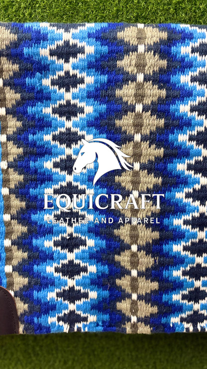 Western Show Saddle Pad | Navy Blue Tan Turquoise Wool Blanket | Hand-Woven Southwestern Horse Saddle Pad | ShowTrail Pad Equestrian Gift
