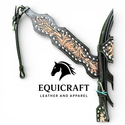 Black Tan Cutout Tooled Leather Western Headstall & Breast Collar Set – Filigree Horse Tack | Barrel Racing Rodeo Gear