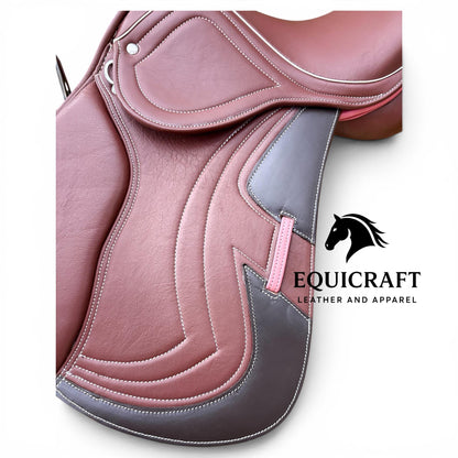 Brown Leather Close Contact Horse Saddle, English All Purpose Jumping Saddle with Iron Stirrups, 14 to 18 Inch Seat Sizes Available