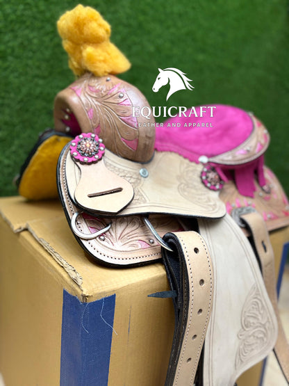 Hand Tooled Leather Western Saddle with Tack Set | Barrel Racing