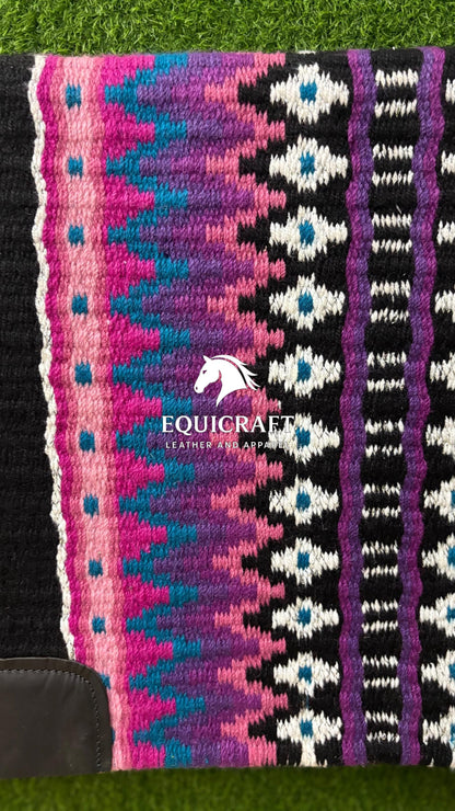 Black Pink Teal Wool Western Saddle Pad – Aztec Star Show Pad | Horse Blanket Barrel Racing Rodeo Ranch Tack