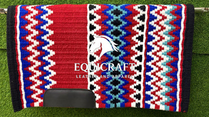 Western Show Saddle Pad | Red Blue Black Turquoise Wool Blanket | Hand-Woven Southwestern Horse Saddle Pad | Rodeo show Pad Equestrian Gift
