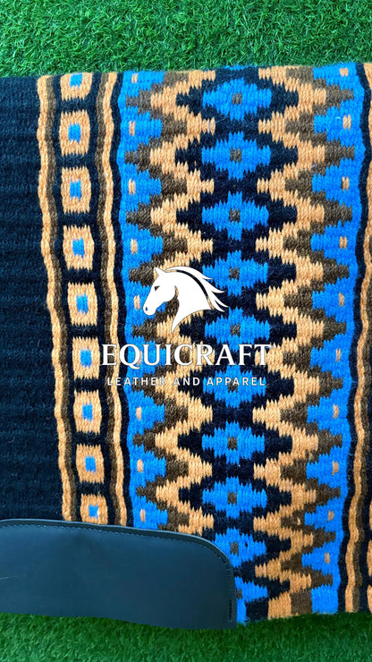 Western Show Saddle Pad | Black Blue Tan Brown Wool Blanket | Hand-Woven Southwestern Horse Saddle Pad |  show Trail Pad Equestrian Gift