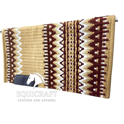Gold Burgundy Wool Western Saddle Pad – Aztec Zigzag Show Pad | Horse Blanket Barrel Racing Rodeo Ranch Tack SIZE 36X40