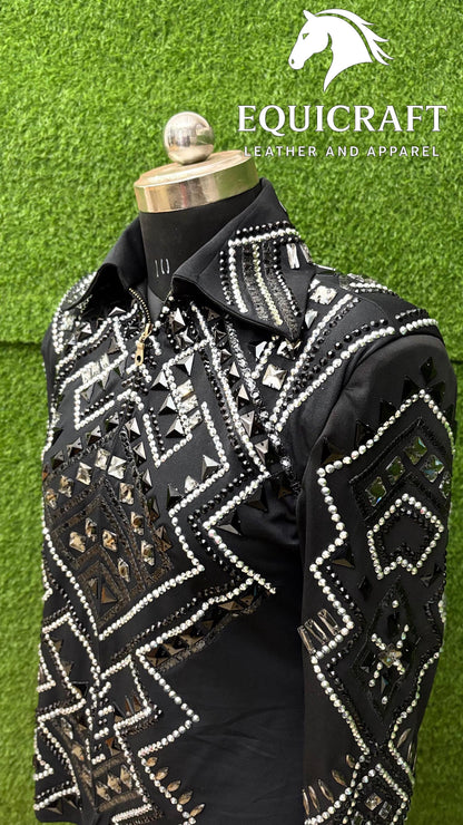 Black Western Showmanship Jacket | Hand-Embellished Crystal Show Jacket | Competition Riding Apparel (All Sizes)
