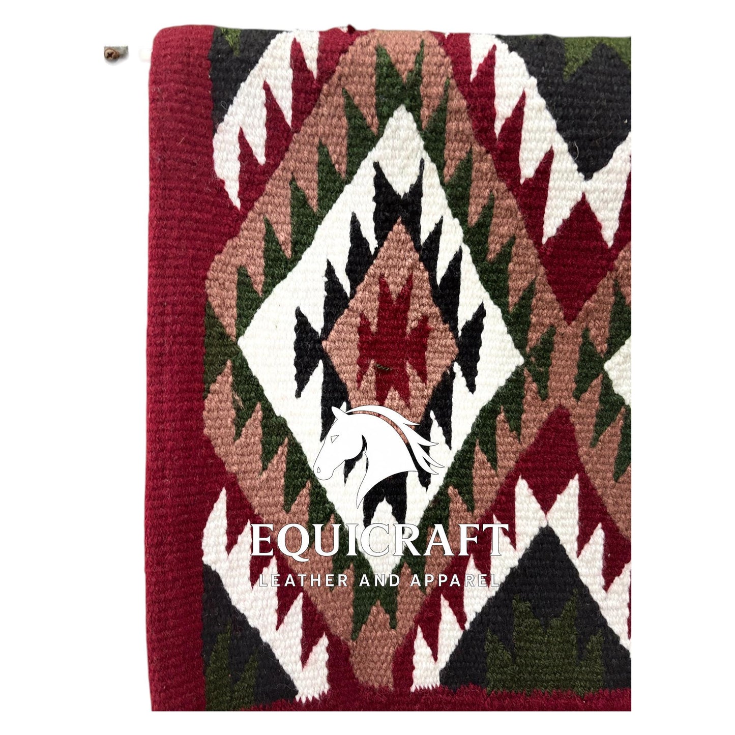 Burgundy Green Wool Western Saddle Blanket – Aztec Diamond Show Blanket | Horse Pad Barrel Racing Rodeo Ranch Tack