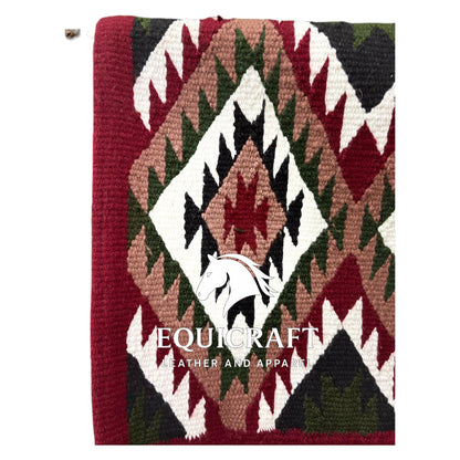 Burgundy Green Wool Western Saddle Blanket – Aztec Diamond Show Blanket | Horse Pad Barrel Racing Rodeo Ranch Tack