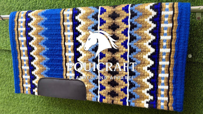 Western Saddle Pad | Royal Blue Tan Gold Aztec Wool Horse Blanket | Show Saddle Pad | Trail Riding Pad | Reining Pad | Quarter Horse Pad