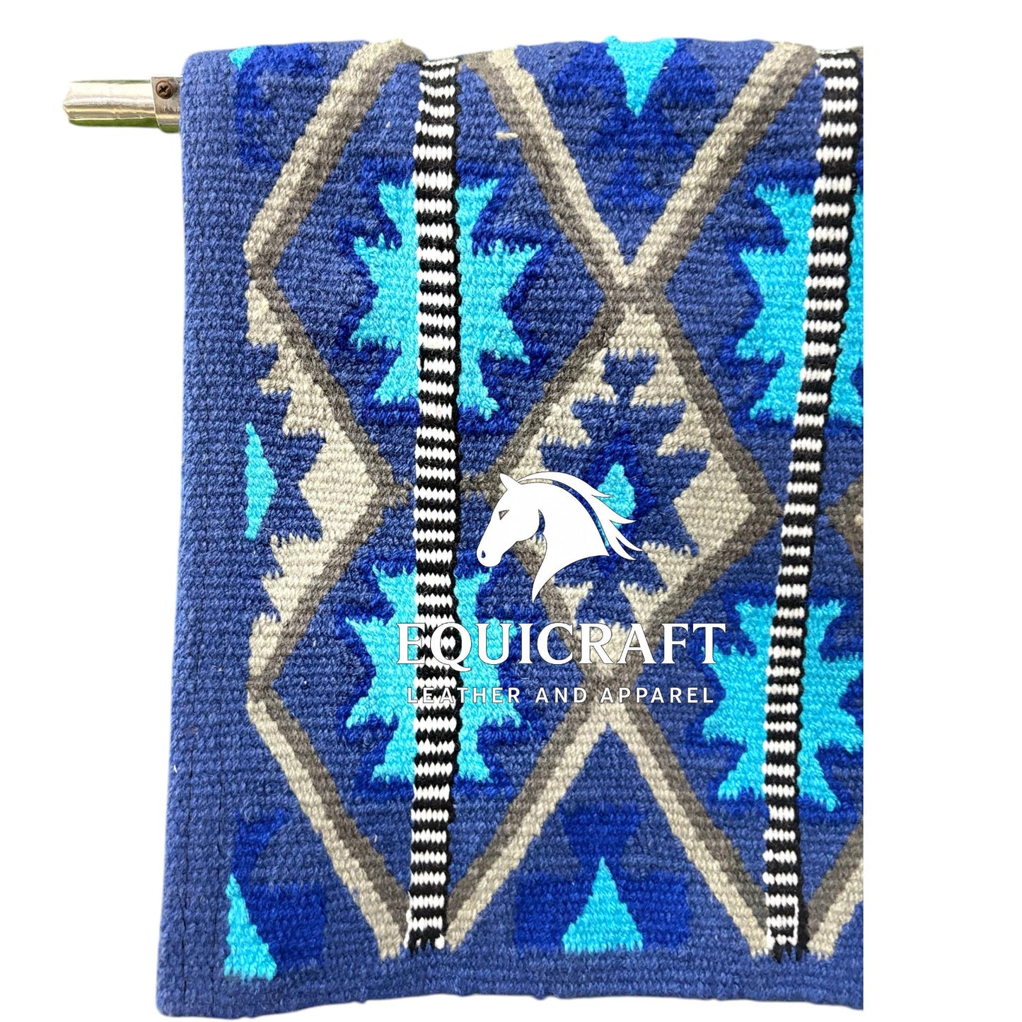 Navy Blue Turquoise Wool Western Saddle Blanket – Aztec Diamond Show Blanket | Horse Pad Barrel Racing Rodeo Tack