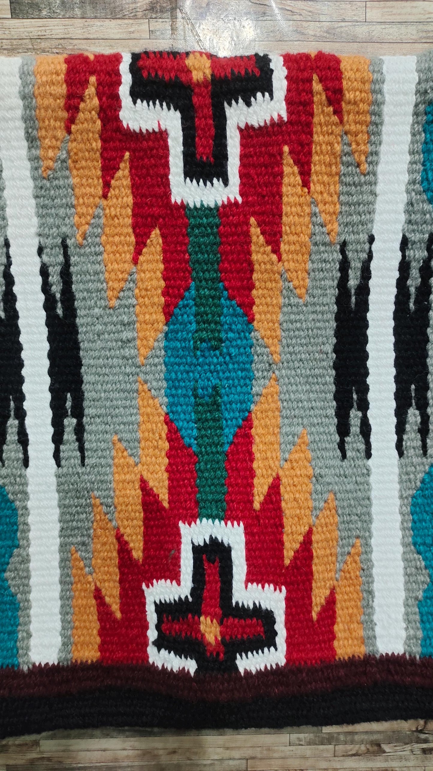 Multicolor Wool Western Saddle Blanket – Aztec Cross Show Blanket | Horse Pad Barrel Racing Rodeo Ranch Tack