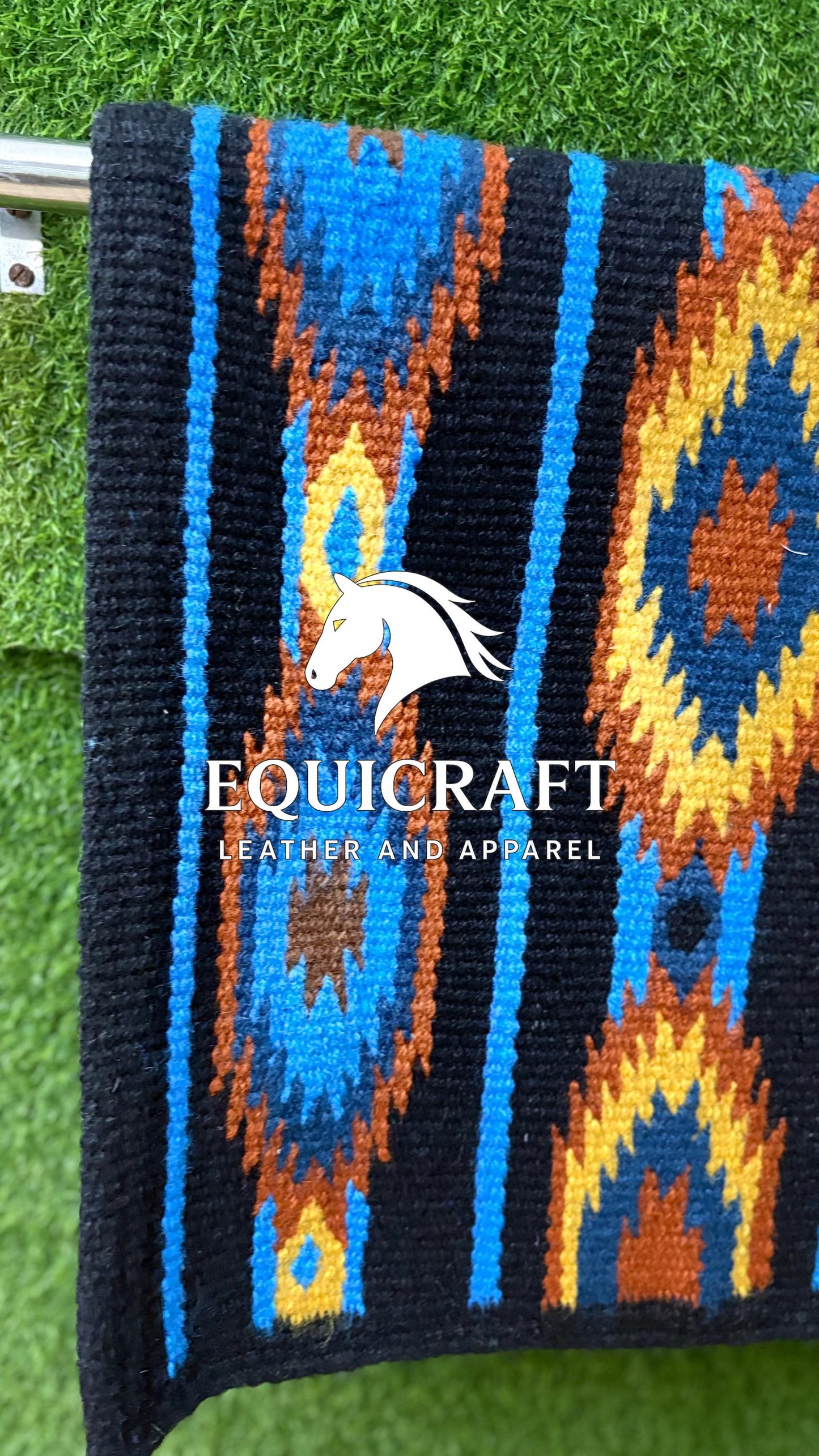 Western Saddle Pad | Black Blue Yellow Aztec Wool Horse Blanket | Show Saddle Pad | Trail Riding Pad | Reining Pad | Quarter Horse Pad