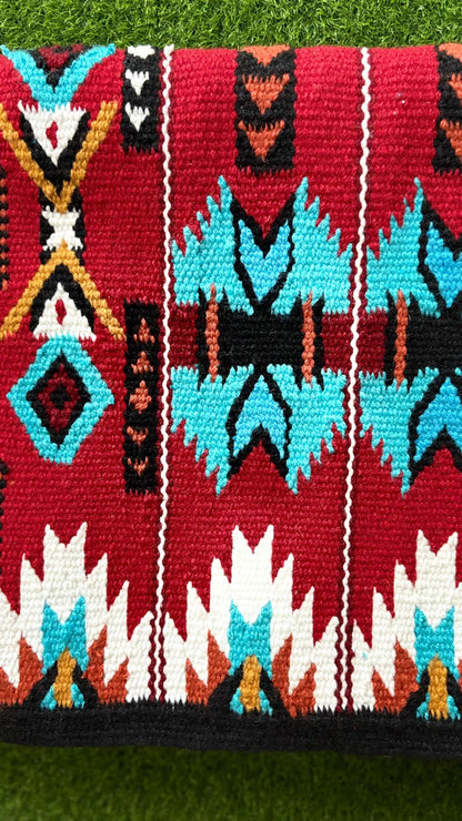 Western Show Saddle Pad | Red Blanket | Aztec Wool Horse Pad | Turquoise Southwest Saddle Blanket | Horse Tack Gift