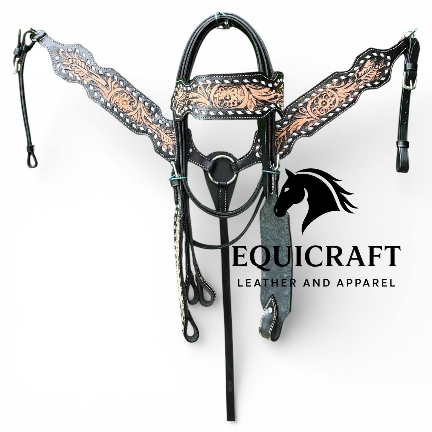 Black Tan Cutout Tooled Leather Western Headstall & Breast Collar Set – Filigree Horse Tack | Barrel Racing Rodeo Gear