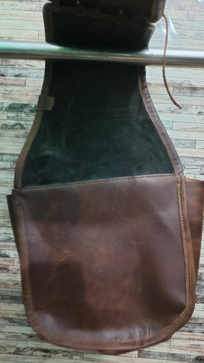 Brown Crazy Horse Leather Western Saddle Bag – Single Buckle Large Rustic Horse Trail Bag | Cowboy Riding Tack