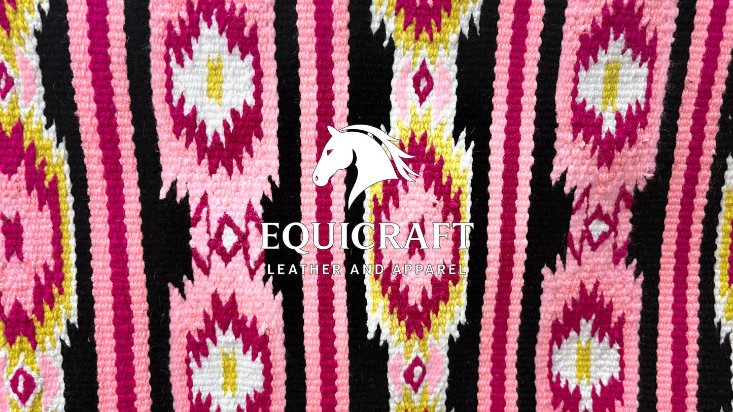 Aztec Western Saddle Blanket | Pink Black Show Pad | Hand-Woven Wool Horse Saddle Pad | Southwestern Ranch Trail Pad Gift for Rider