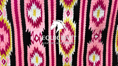 Aztec Western Saddle Blanket | Pink Black Show Pad | Hand-Woven Wool Horse Saddle Pad | Southwestern Ranch Trail Pad Gift for Rider