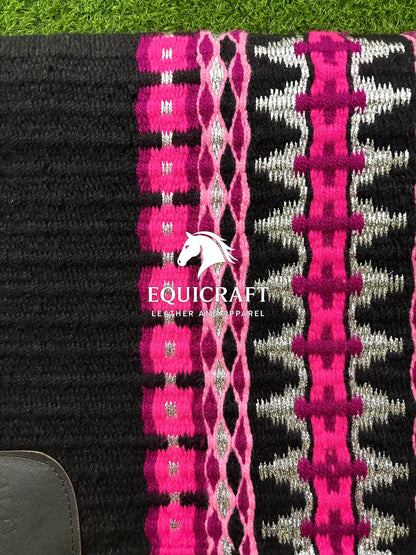 Pink Black Wool Western Saddle Pad – Horse Blanket Barrel Racing Rodeo Tack Diamond Show Pad