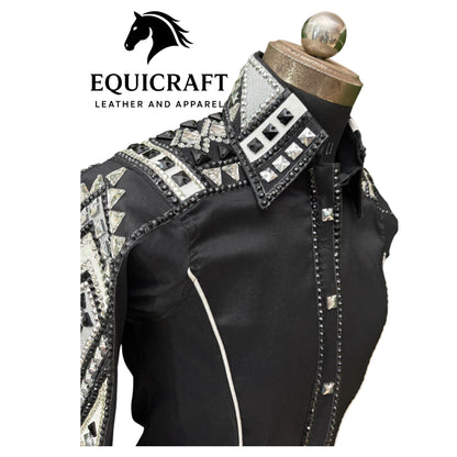 Black Crystal Western Show Shirt – Women's Rodeo Queen Equestrian Top | Rhinestone Showmanship Horsemanship Apparel