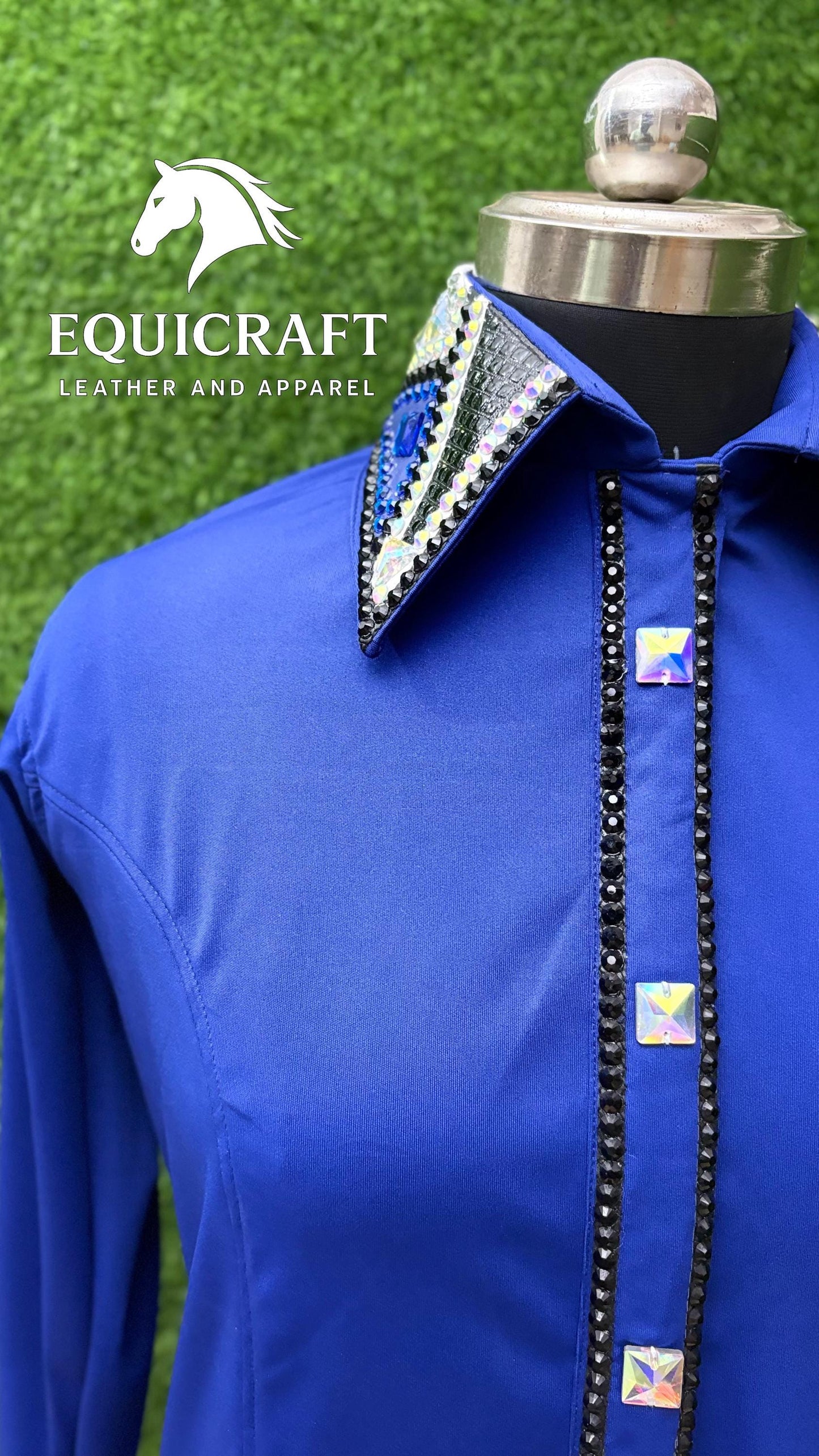 Womens Western Show Shirt | Royal Blue Black AB Crystal Rhinestone Showmanship Shirt | Ladies Rodeo Queen Blouse | Horse Show Shirt