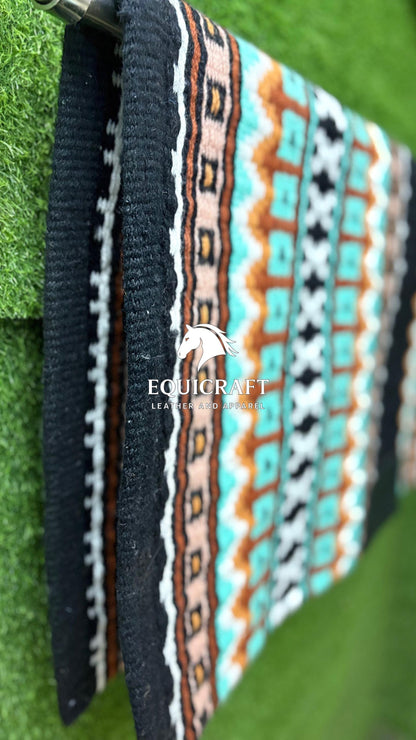 Western Saddle Pad | Black Turquoise Brown Saddle Blanket | Aztec Wool Horse Pad | Southwest Show Pad | Horse Tack Gift