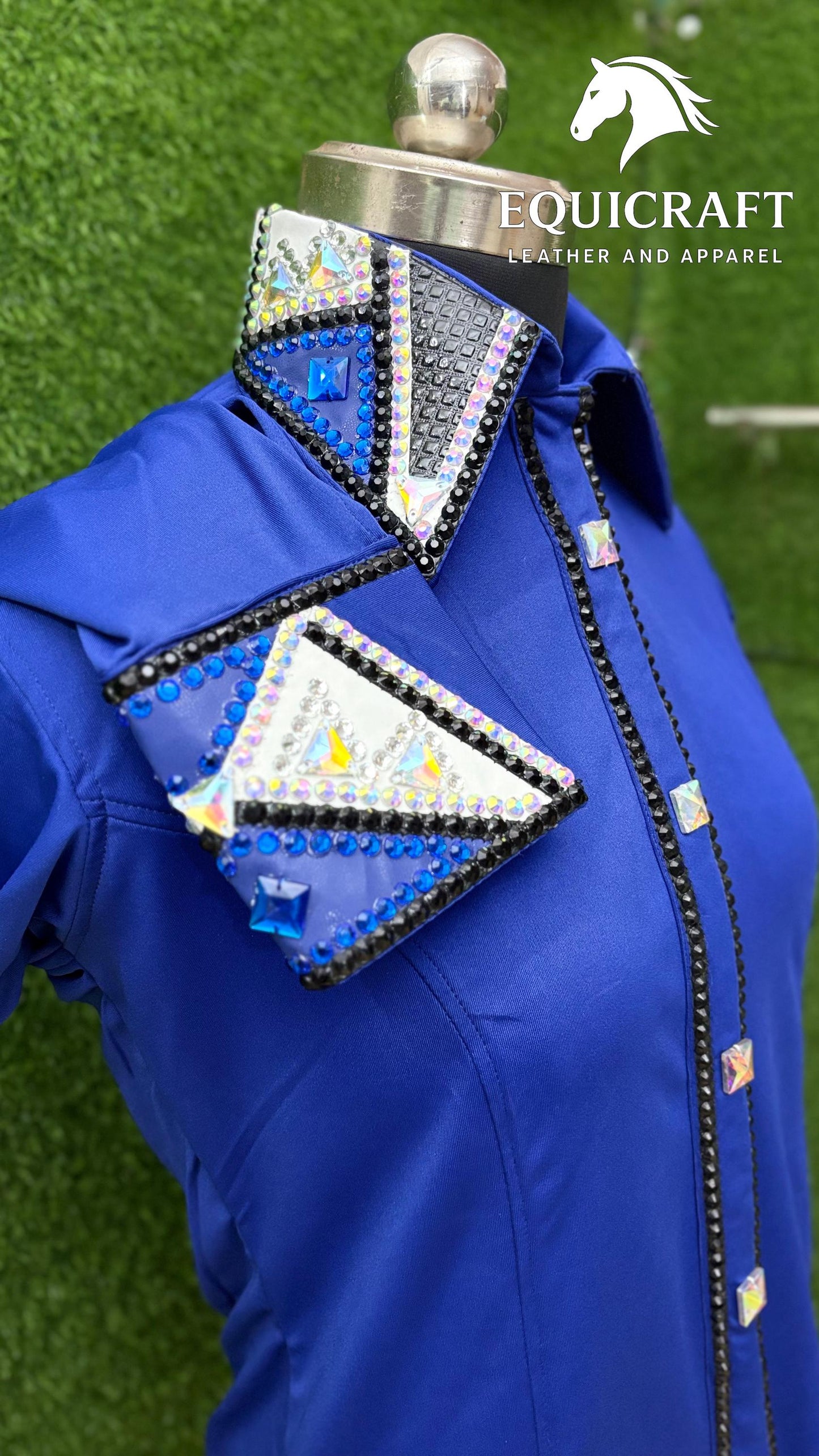 Womens Western Show Shirt | Royal Blue Black AB Crystal Rhinestone Showmanship Shirt | Ladies Rodeo Queen Blouse | Horse Show Shirt