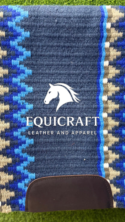 Western Show Saddle Pad | Navy Blue Tan Turquoise Wool Blanket | Hand-Woven Southwestern Horse Saddle Pad | ShowTrail Pad Equestrian Gift