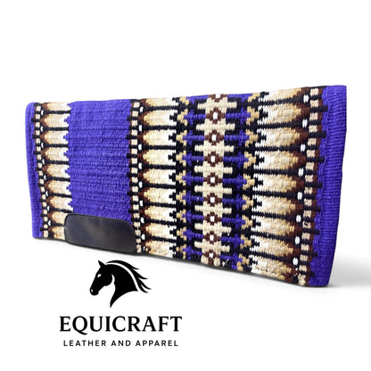 Western Wool Saddle Blanket, Purple Cream Brown Striped Southwestern Pattern, Horse Saddle Pad, Show Blanket Size:-32x38
