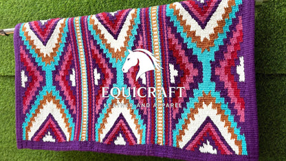 Purple Turquoise Wool Western Saddle Blanket – Aztec Diamond Show Blanket | Horse Pad Barrel Racing Rodeo Tack