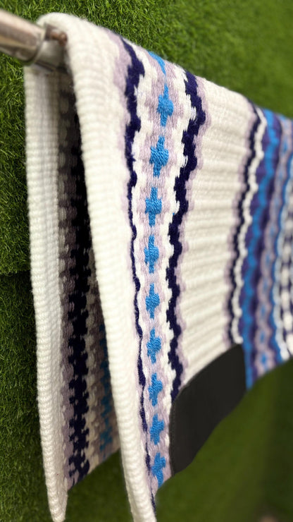 Western Saddle Pad | White Purple Blue Saddle Blanket | Wool Horse Pad | Southwest Show Pad | Horse Tack Gift