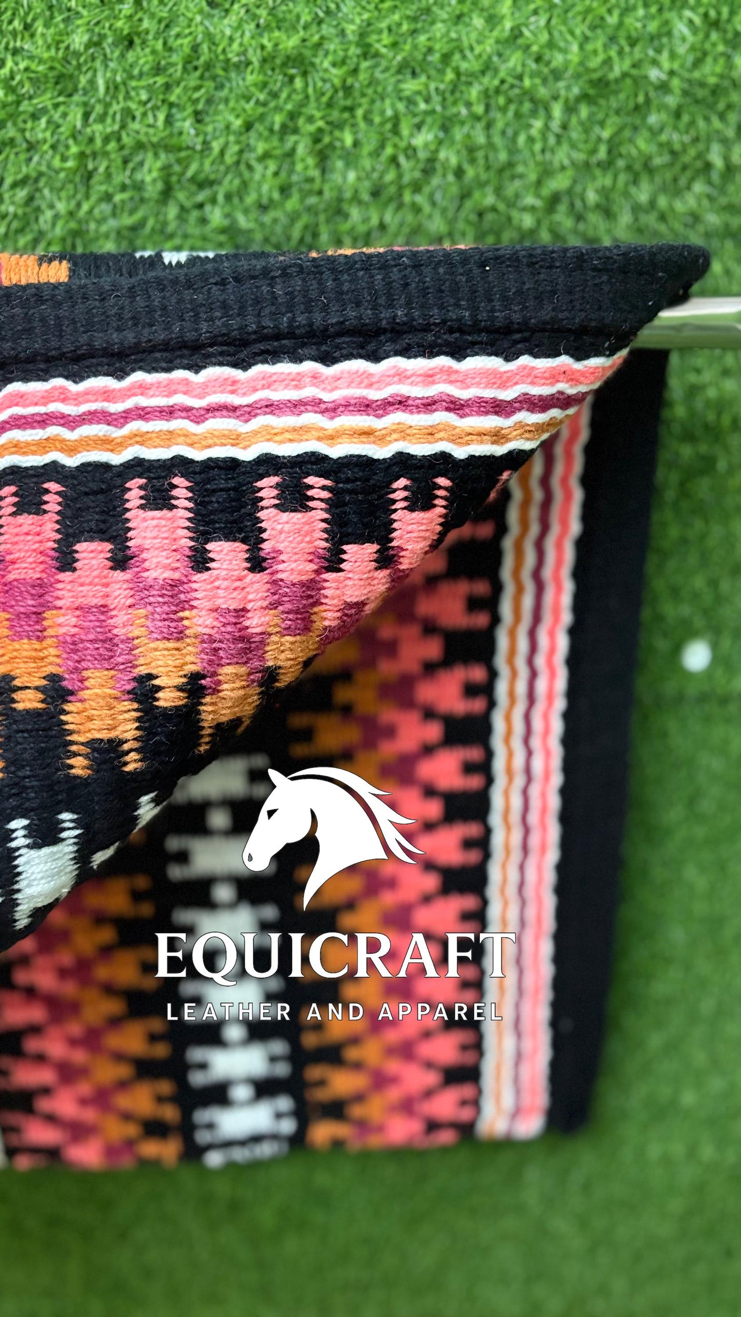 Western Show Saddle Pad | Black Pink Orange White Wool Blanket | Hand-Woven Southwestern Horse Saddle Pad | Barrel Racing Pad