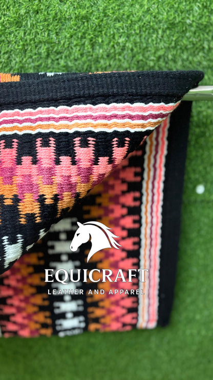 Western Show Saddle Pad | Black Pink Orange White Wool Blanket | Hand-Woven Southwestern Horse Saddle Pad | Barrel Racing Pad