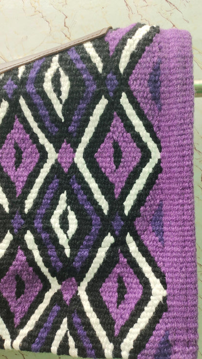 Purple Black Wool Western Saddle Pad Leather Reinforced Show Pad | Horse Blanket Rodeo Tack