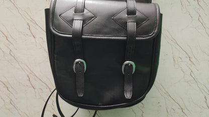Black Leather Western Saddle Bag – Plain Heavy Duty Horse Trail Bag | Double Buckle Cowboy Riding Tack