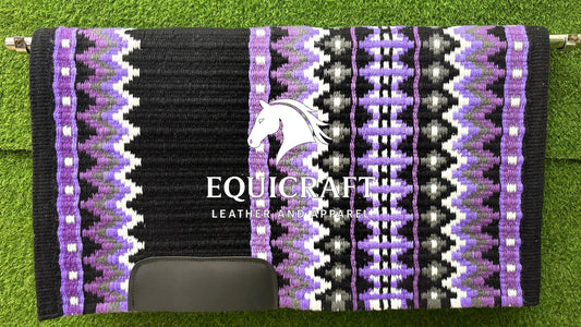 Aztec Western Show Saddle Pad | Black Purple Gray White Wool Blanket | Hand-Woven Southwestern Horse Saddle Pad | Trail Pad