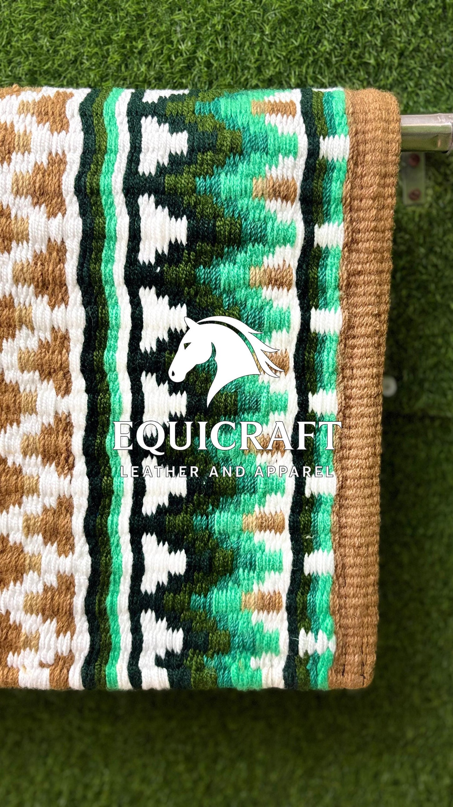 Green Tan Wool Western Saddle Pad – Diamond Show Pad | Horse Blanket Barrel Racing Rodeo Tack
