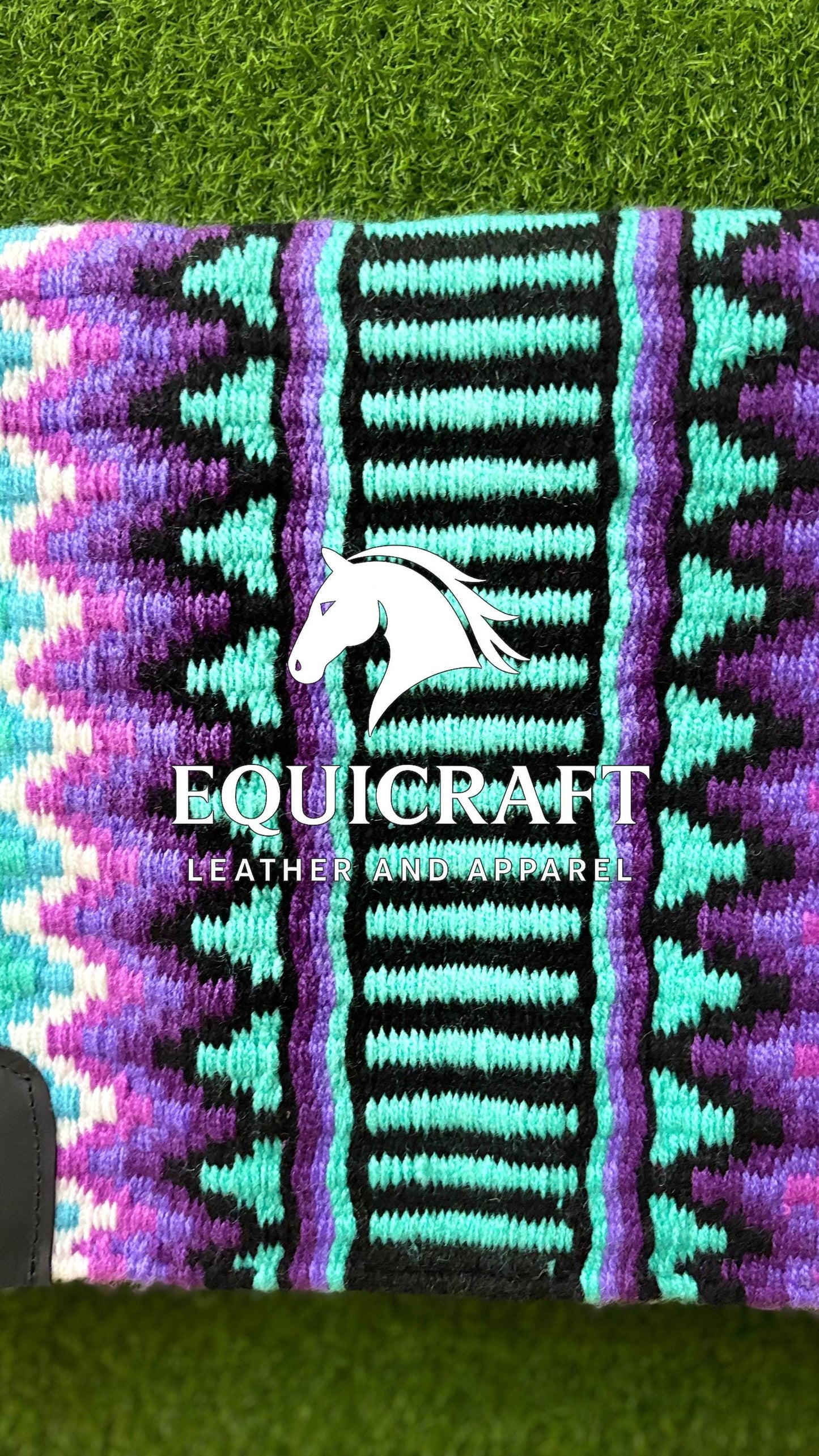 Aztec Western Show Saddle Pad | Teal Purple Pink Black Wool Blanket | Hand-Woven Southwestern Horse Saddle Pad | Barrel Racing Pad