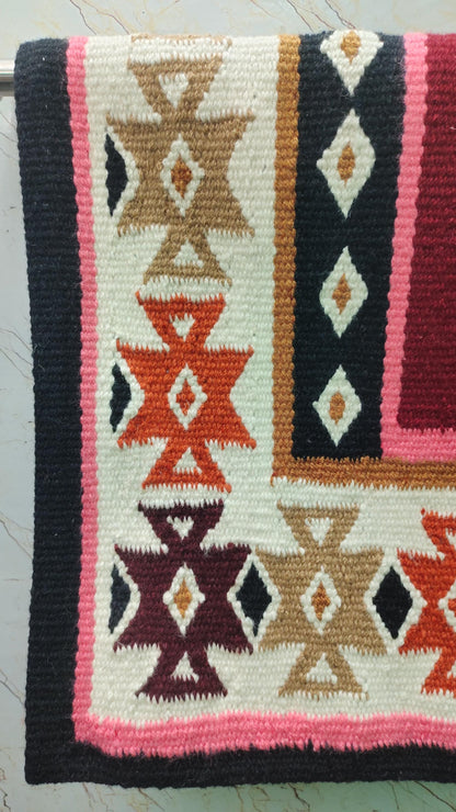 Burgundy Pink Wool Western Saddle Blanket – Aztec Cross Diamond Show Blanket | Horse Pad Barrel Racing Rodeo Tack