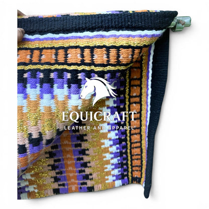Purple Orange Gold Metallic Southwestern Wool Saddle Blanket, Western Show Pad, Handwoven Horse Blanket, Diamond Pad Size:-36x42