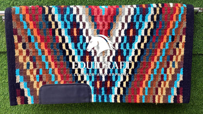 Multicolor Wool Western Saddle Pad – Rainbow Mosaic Show Pad | Horse Blanket Barrel Racing Rodeo Ranch Tack SIZE 34X 36