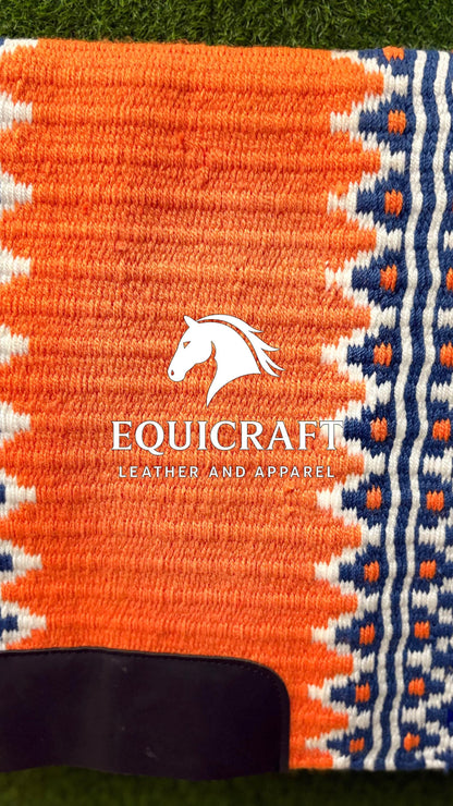 Aztec Western Show Saddle Pad | Orange Blue White Wool Blanket | Hand-Woven Southwestern Horse Saddle Pad | Trail Pad Equestrian Gift