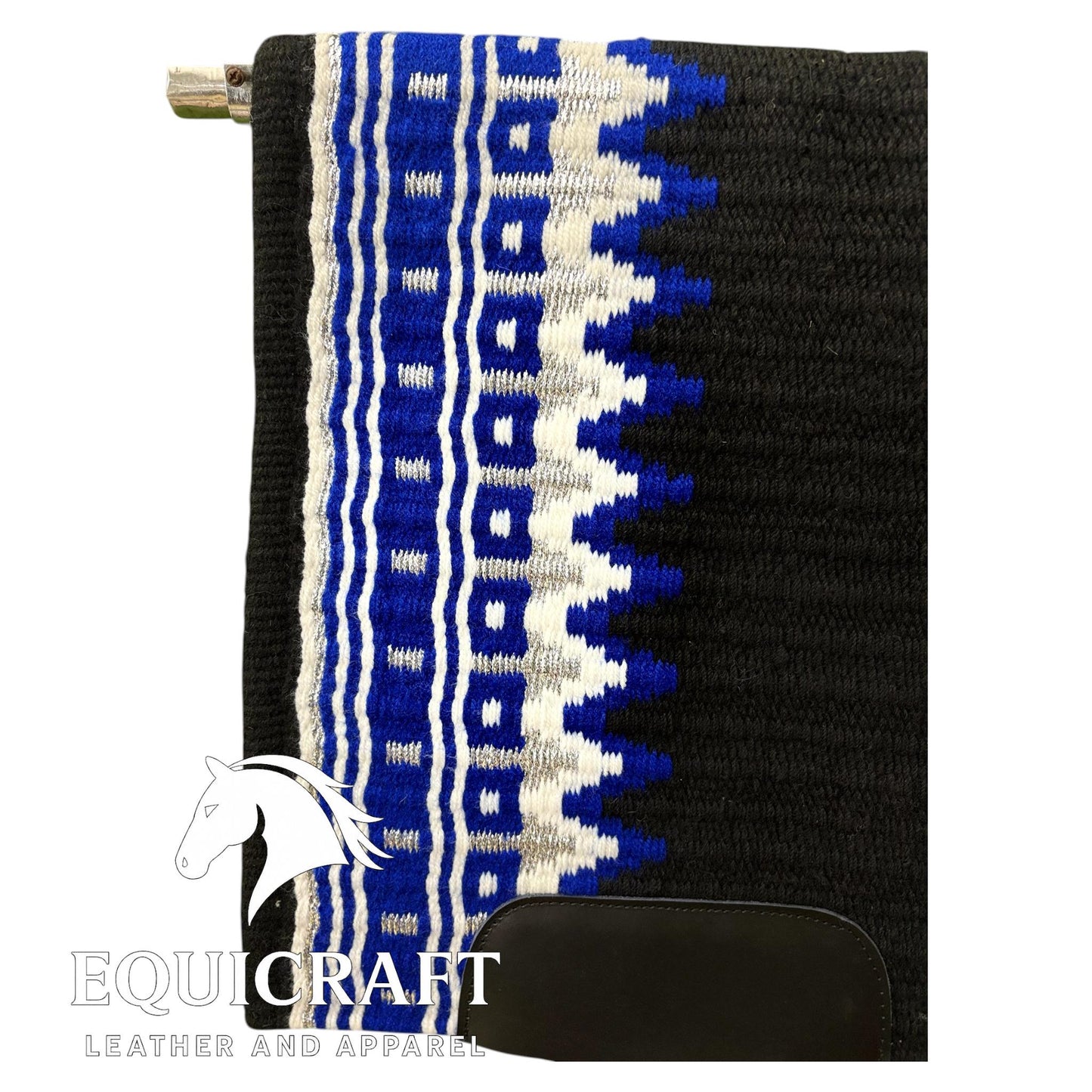Royal Blue Black Wool Western Saddle Pad – Aztec Stripe Show Pad | Horse Blanket Barrel Racing Rodeo Ranch Tack SIZE 36X42