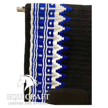 Royal Blue Black Wool Western Saddle Pad – Aztec Stripe Show Pad | Horse Blanket Barrel Racing Rodeo Ranch Tack SIZE 36X42